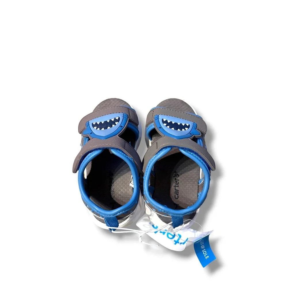 Carter's Toddler Shark Sandals Size‎ 7M Blue Grey Light-Up Summer Shoes NEW